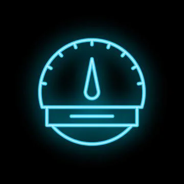 Neon sign of speedometer showing progress on black background Illustrazione stock