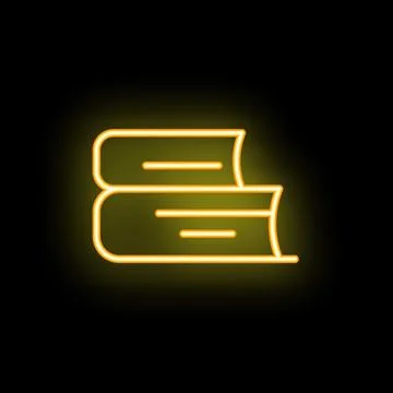 Neon sign of a stack of books glowing brightly on a wall at night イラスト素材
