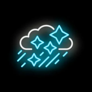 Neon sign of stars falling from cloud on black background Stock Illustration