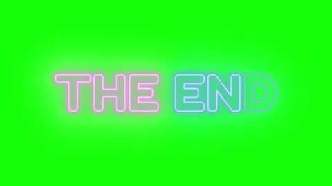 Neon sign text 'the end' glows and fades on green screen background with video Stock Footage 340610825