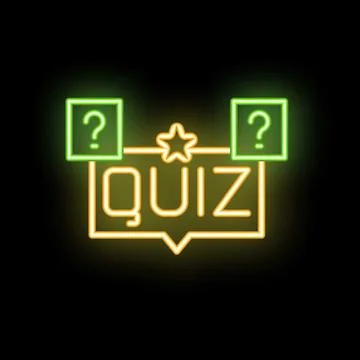 Neon sign with text quiz, two question marks and star 스톡 일러스트