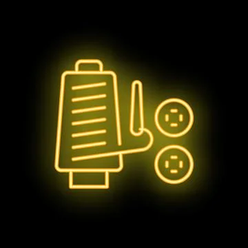 Neon sign of thread spool and buttons for sewing and tailoring Stock Illustration