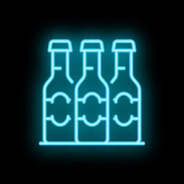 Neon sign of three beer bottles glowing on wall Stock Illustration