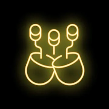 Neon sign of three coconut drinks with straws on black background Stock Illustration