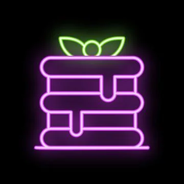 Neon sign of a three layer cake is glowing on a black background 스톡 일러스트