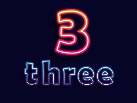 Neon sign three light vector. Number three glowing icon design. Vector Stock Illustration
