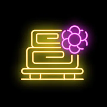 Neon sign of three tier cake with flower celebrating wedding anniversary Stock Illustration