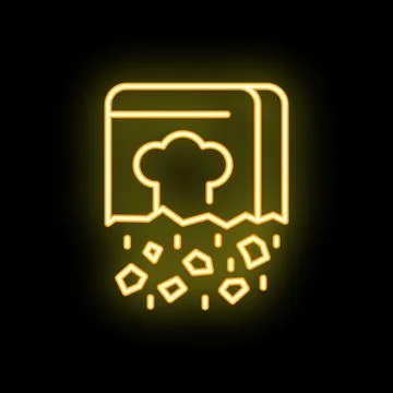Neon sign of torn package of sugar or salt with chef's hat falling down Stock Illustration