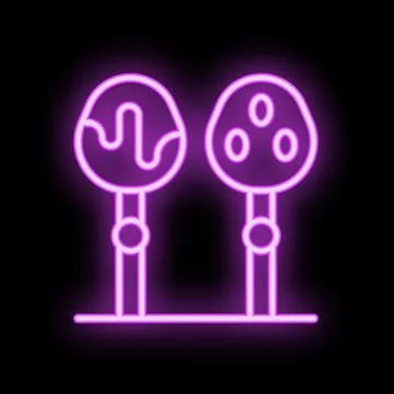 Neon sign of two cake pops on a stick glowing purple 스톡 일러스트