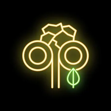 Neon sign of two empty plates with cutlery and falling leaf on black backgrou Stock Illustration