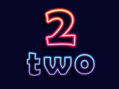 Neon sign two light vector. Number two glowing icon design. Vector illustration 스톡 일러스트