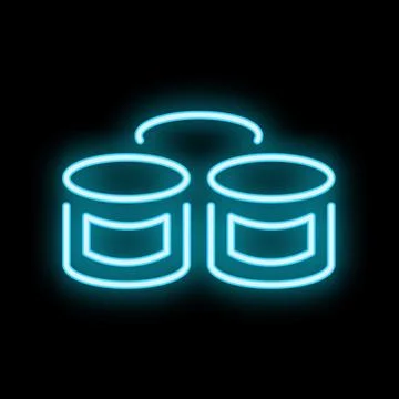Neon sign of two paint cans hanging together on black background Stock Illustration