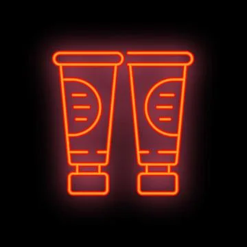 Neon sign of two tubes of sunscreen or toothpaste on a black background 스톡 일러스트