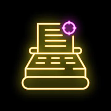 Neon sign of typewriter printing document for copywriting concept Illustrazione stock
