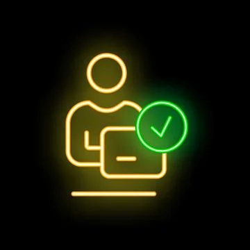 Neon sign of user completing task with check mark symbol Stock Illustration