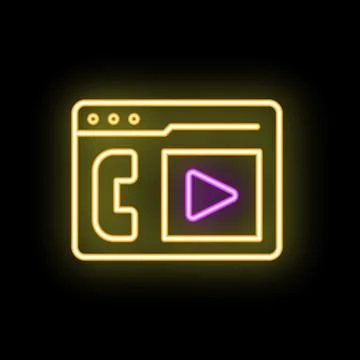 Neon sign of video call interface on black background Stock Illustration