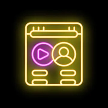 Neon sign of a video player interface showing a user profile and a play butto Stock Illustration
