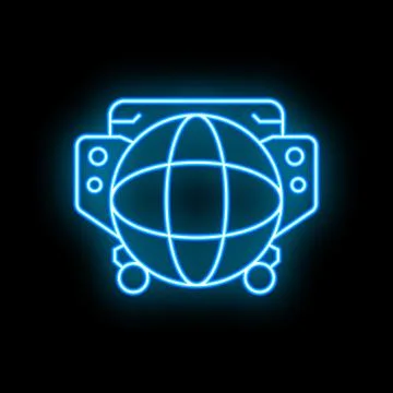 Neon sign of virtual reality headset showing globe icon Stock Illustration