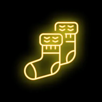 Neon sign of winter wool socks glowing in the dark Stock Illustration