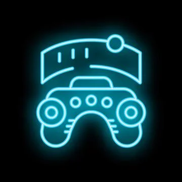 Neon sign of a wireless game controller with vr headset displaying a loadin.. Illustrazione stock