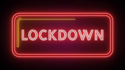 Neon sign with the word "LOCKDOWN" animation video footage Stock Footage 127401308
