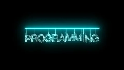 Neon sign with word PROGRAMMING in green on a dark background. Stock Illustration