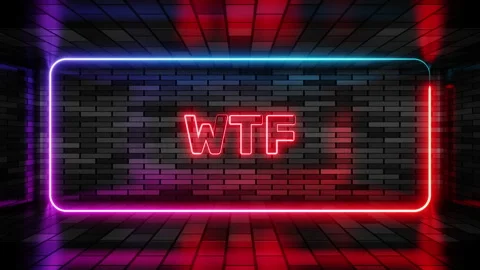Neon sign wtf in speech bubble frame on brick wall background 3d render. Light Stock Footage 265064440