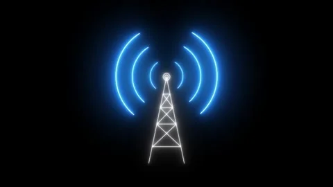 Neon signal wave tower animated blue signal wave tower 5g circle 4k looping Stock Footage 274140219