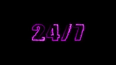Neon signboard 24 7 open hours time, Neon Blue Open 24 7 Hours sign on Bric.. Stock Footage 310755859