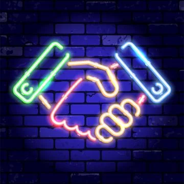 Neon Signboard Handshake Stock Illustration