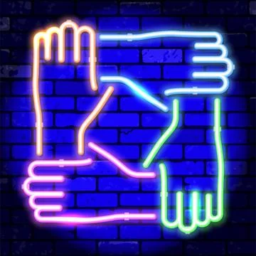 Neon Signboard Teamwork or Hands Friends Illustrazione stock