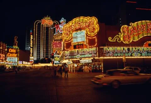 Neon signs on casinos, Las Vegas, Nevada Stock Photos