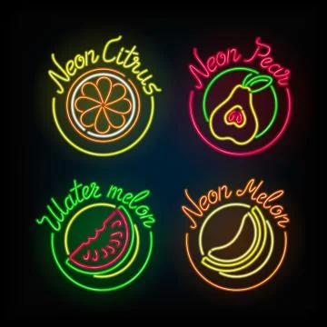 Neon signs. The set of different light sign. Stock Illustration