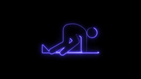 Neon silhouette praying position animation on black background modern minim.. Stock Footage 316841230