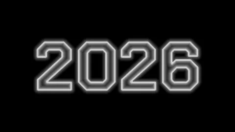Neon Silver Outline 2026 Typography Animation Video stock 331719641