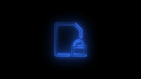 Neon sim lock icon glowing black background animation Video stock 289632444