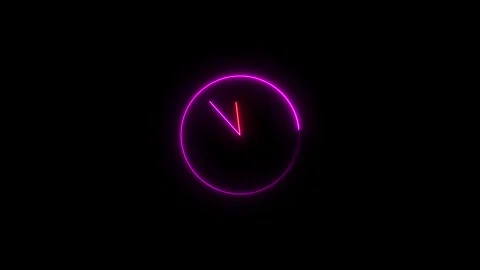 Neon simple clock icon animation and black background. Stock Footage 297563613