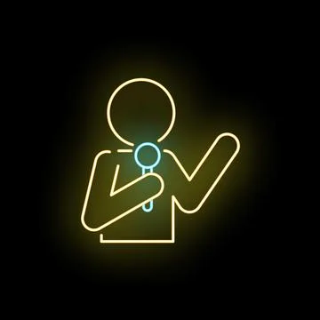 Neon singer holding microphone performing on dark stage Stock Illustration
