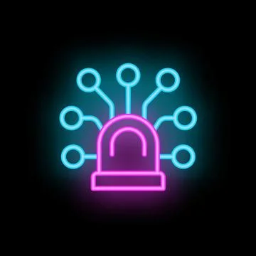 Neon siren light spreading alert signal through network connections Stock Illustration