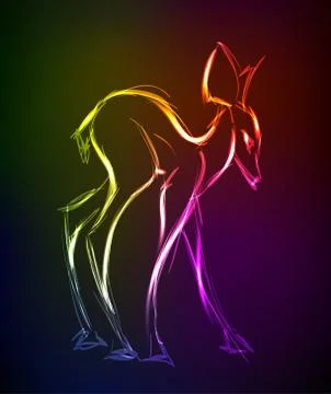 Neon sketch. Doe standing. Vector illustration. Stock Illustration