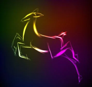 Neon sketch. Doe standing. Vector illustration. Stock Illustration