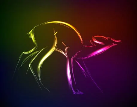 Neon sketch. Doe standing. Vector illustration. Stock Illustration