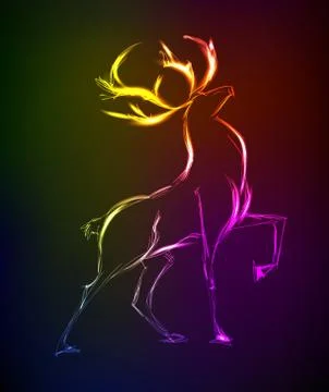 Neon sketch. Doe standing. Vector illustration. Stock Illustration