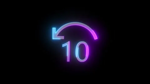 Neon skip back ten icon cyan purple color glowing animation black background Stock Footage 270308621