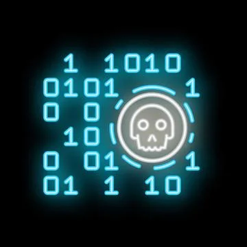 Neon skull binary code cyber security threat illustration Stock Illustration