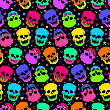 Neon Skull Mexican Seamless Pattern Illustrazione stock