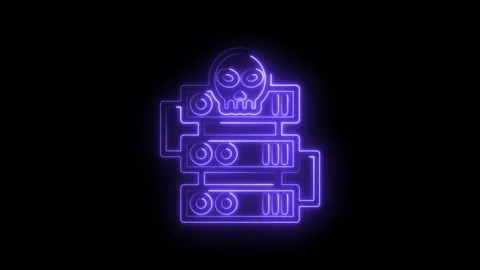 Neon Skull Server Hack Cyber Attack Data Breach Threat Network Security Breach Stock Footage 333970461