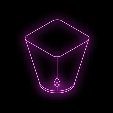 Neon sky lantern glowing in the dark background Stock Illustration