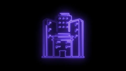 Neon skyscraper building on black background animated glowing outline cityscape Vídeos de archivo 322995072