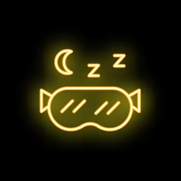 Neon sleeping mask icon glowing on dark background Stock Illustration